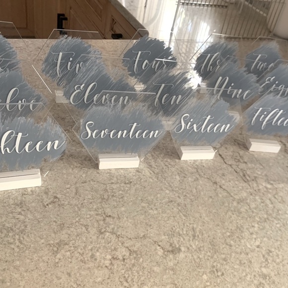 Acrylic hexagon wedding table numbers w/stands- 20 - Picture 2 of 4